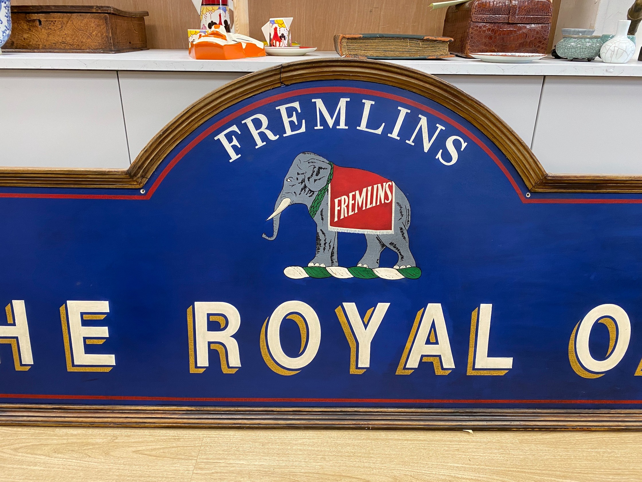 A large Fremlin’s public house sign, The Royal Oak Newick , East Sussex, 1950's - approx 275cm long